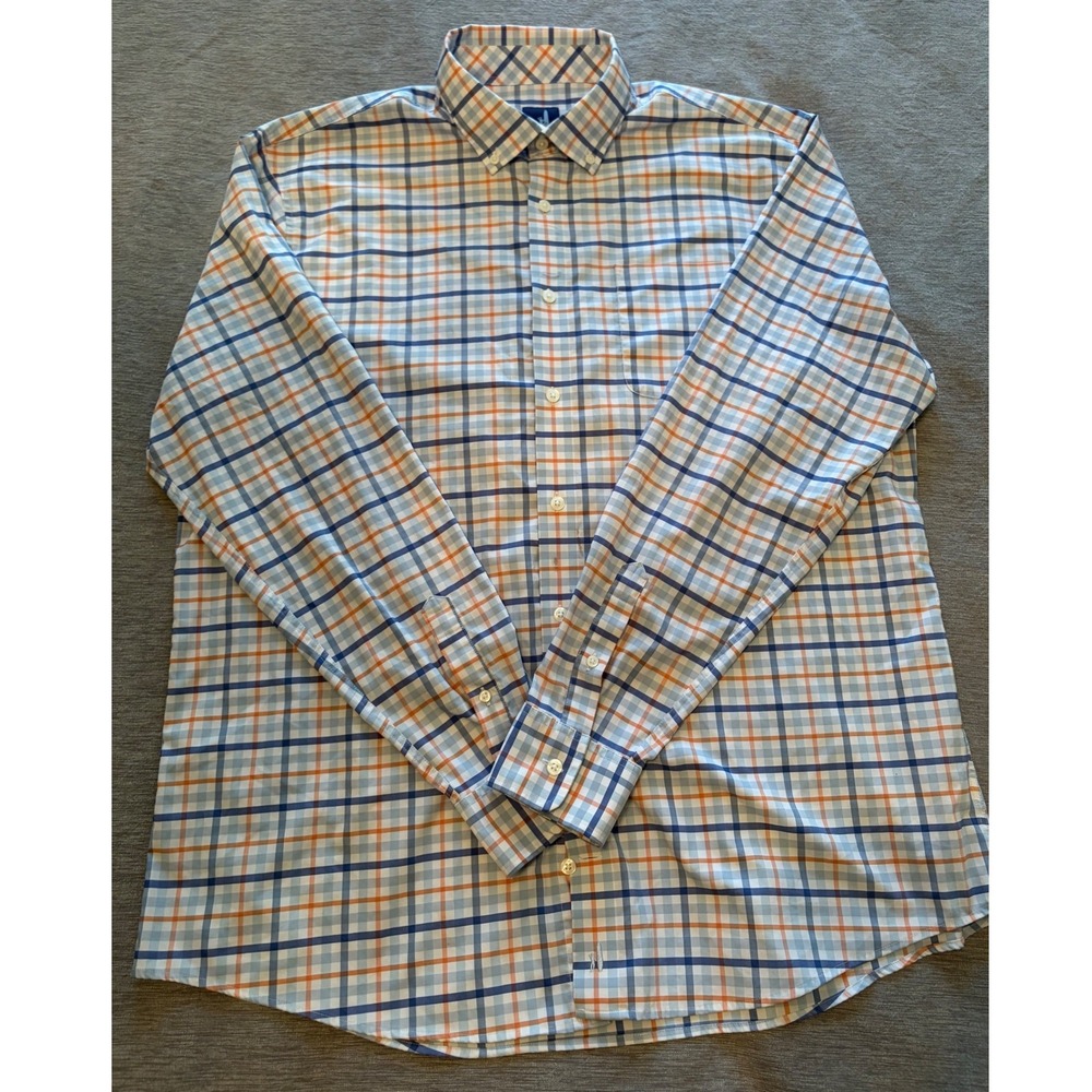 Johnnie-O Prep-Performance Plaid Button Down Shirt Mens XL Orange Blue White